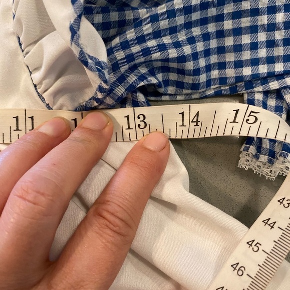 Vintage 70s red white blue & green Floral Embroidered Gingham Baby Dress - Picture 10 of 10